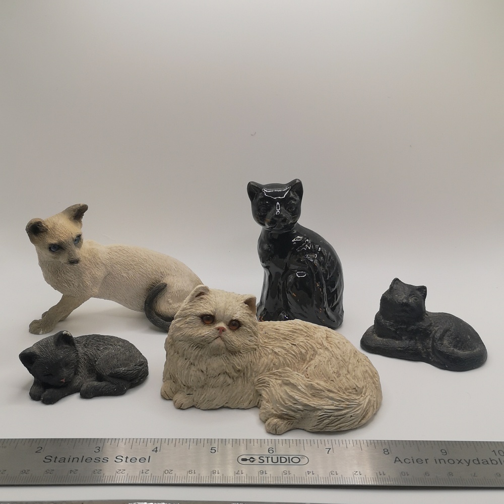Vintage Collection of 14 Animal Figurines Featuring Cats Dogs Fox Skunk Bears